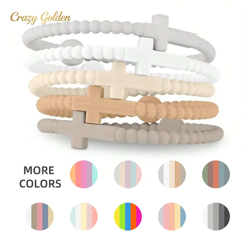 5pcs Random Color Thin Cross Silicone Hand Straps - Cute Fashion Bracelets, Indoor Recreation Accessory, All-Season Perfect Gift for Leisure Use, Bracelet