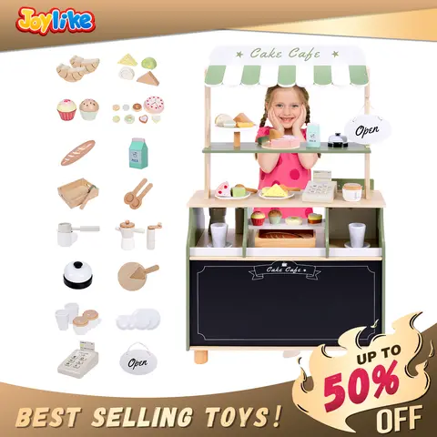 Joylike Wooden Dessert Shop with Wooden Dessert Food Tableware Playhouse Toys for Toddlers Best Selling Toys