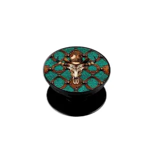 Turquoise and Brown Western Steerhead Phone Grip Accessories  Foldable Cute Girl Gift Friend gifts Holder Gift Mount Stand Smartphone Cellphone