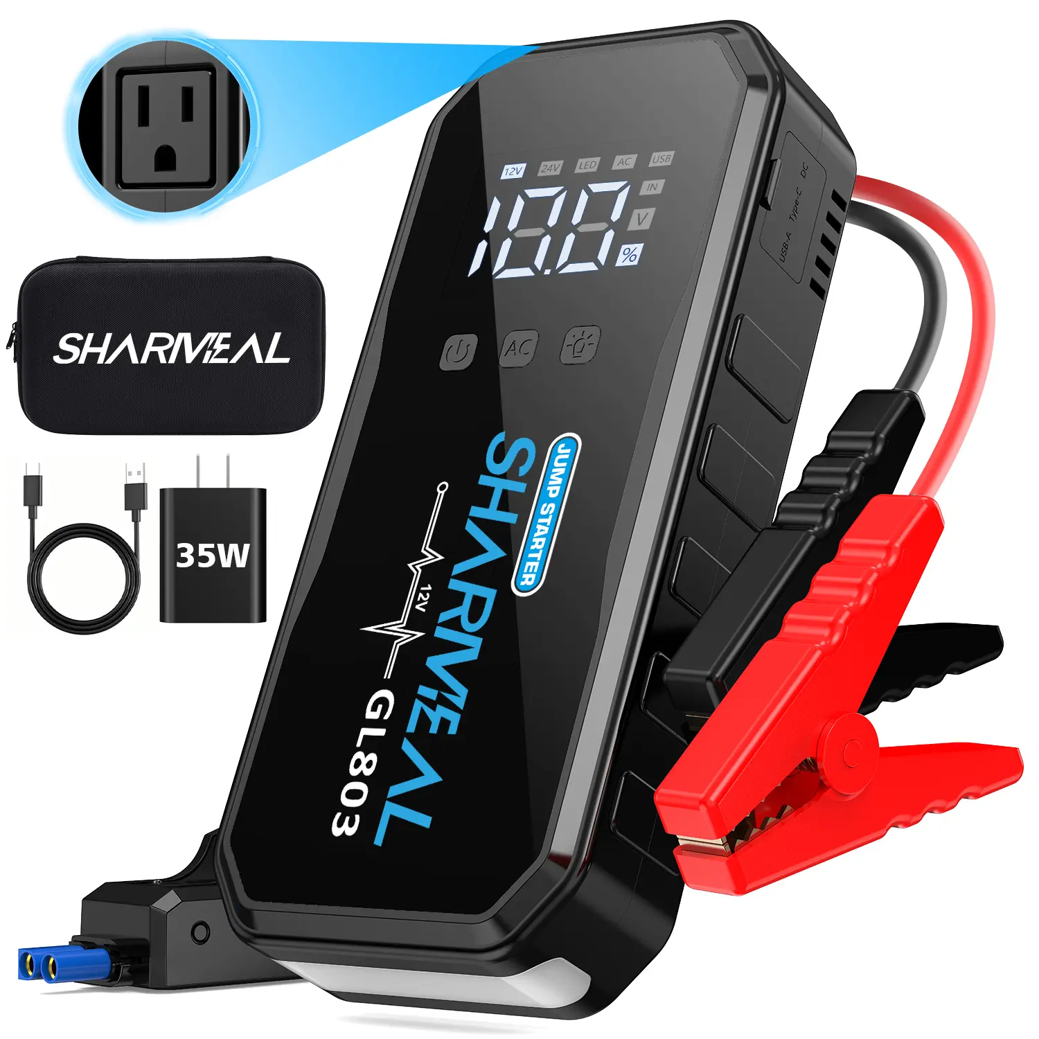 Portable Car Jump Starter with 120V AC Output & PD 30W Fast Charge Automotive Car Accessories