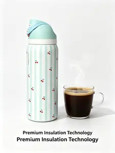 owala Cute Cherry Stripe Water Bottle with Push Button Lock - Eco-Friendly Reusable Tumbler, Insulated for Coffee, Tea & Drinks