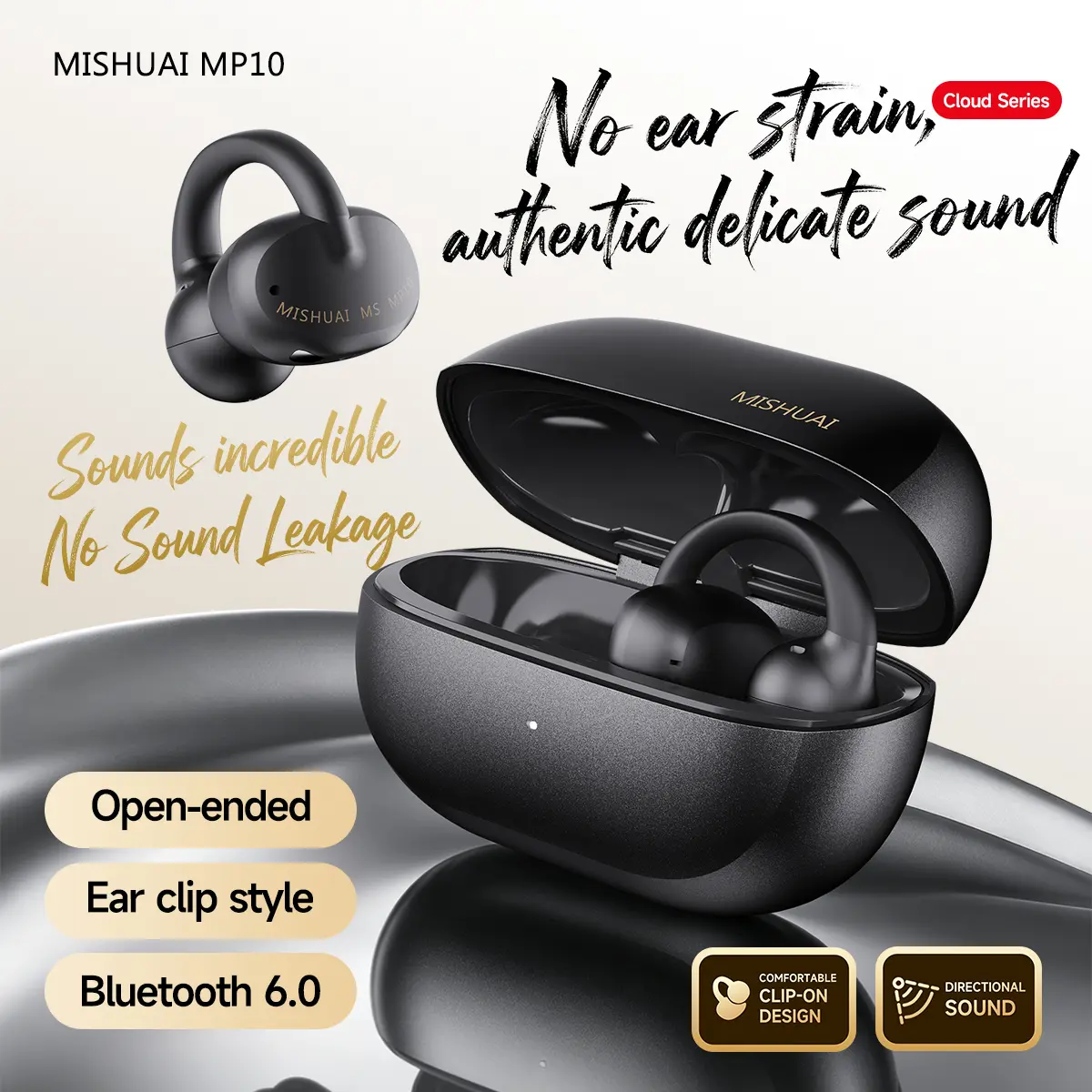 MISHUAI Titanium Alloy Open-Ear Wireless Headphones - Bluetooth 6.0, IPX4 Water Resistant, 5.7g Per Earbud, Invisible Clip-On Earbuds, Type-C, 40-Hour Battery, Voice Mic, Cable Management, 20kHz Audio, Memory Function, Gym Workout Use, Men's Gift