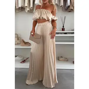 Off-Shoulder Top and Pleated Pants Set