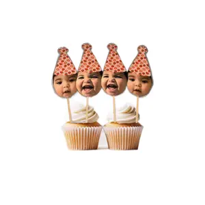Custom Face Cupcake Toppers , Strawberry Birthday Hat