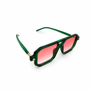 Oversized Hexagon Pilot Sunglasses Trendy Transparent Green Frame Pink Gradient Lens  Gold Hinge Sun Glasses for Women Streetwear