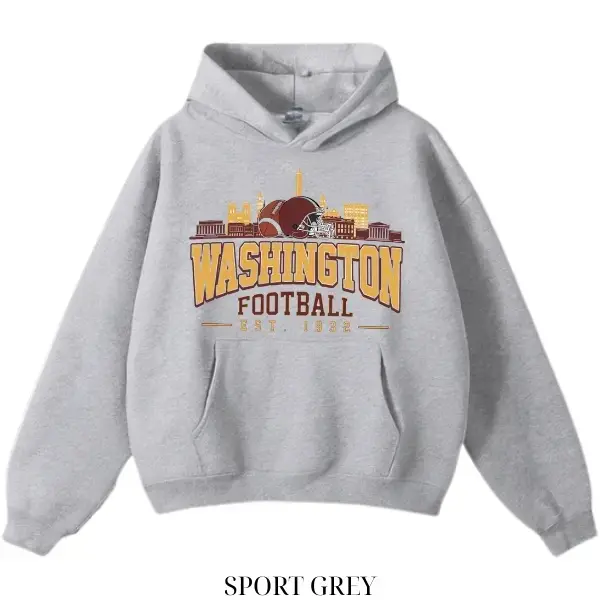 Washington Football Hoodie, Washington Est. 1932 Skyline Helmet Graphic, Unisex Washington Football Hoodie, Unisex Streetwear Style, Classic Game Day, Retro City Landmark Print