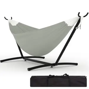 Double Hammock with Steel Stand - 2 Person Outdoor & Indoor Space-Saving Patio Hammock - Heavy-Duty, 450 lbs Capacity, Easy Setup for Backyard, Garden, Camping - Includes Carry Bag