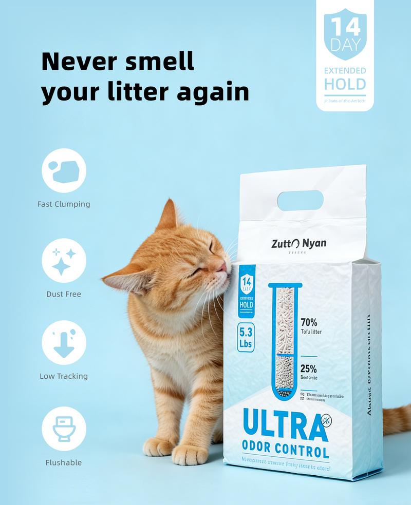 ZuttoNyan 4-in-1 Tofu Mixed Cat Litter,Odor Control,Fast Clumping,Dust Free,Low Tracking,Flushable