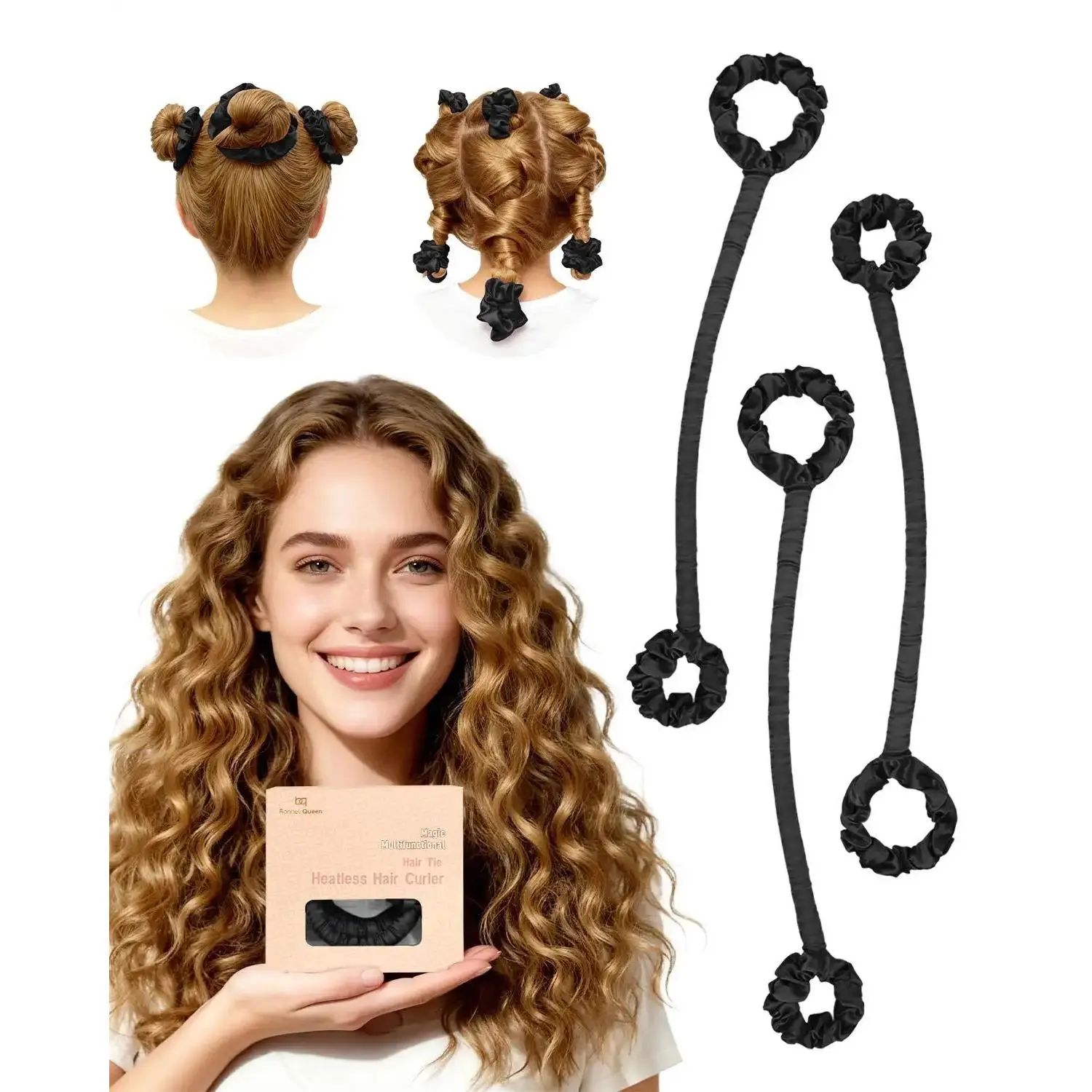 BONNET QUEEN Heatless Hair Curler, 3-Piece Satin Foam Rod Set for Bouncy Overnight Curls, Long-Lasting Secure Hold for Fine Hair & Beginners, Small Size, Cream Pink, Heatless Curls, Prevent Frizz, Overnight Use, Hair Rods Heatless Curls, Overnight Blowout