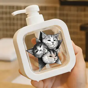 Moisturizing Hand Soap Pump Bottle - Soap Dispenser with Intricate Cat & Star Design, Kitchen & Bathroom Soap Dispenser, Vintage Linocut Aesthetic, Fine Linework & Textured Details, Decorative & Functional Hand Pump Bottle