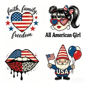 20PCS Patriotic DTF Heat Transfer Designs-American Flag Iron-On Transfers for T-Shirts, Bags, Pillows, Hoodies, 4th of July DIY Ready to Press Heat Transfers for Fabric