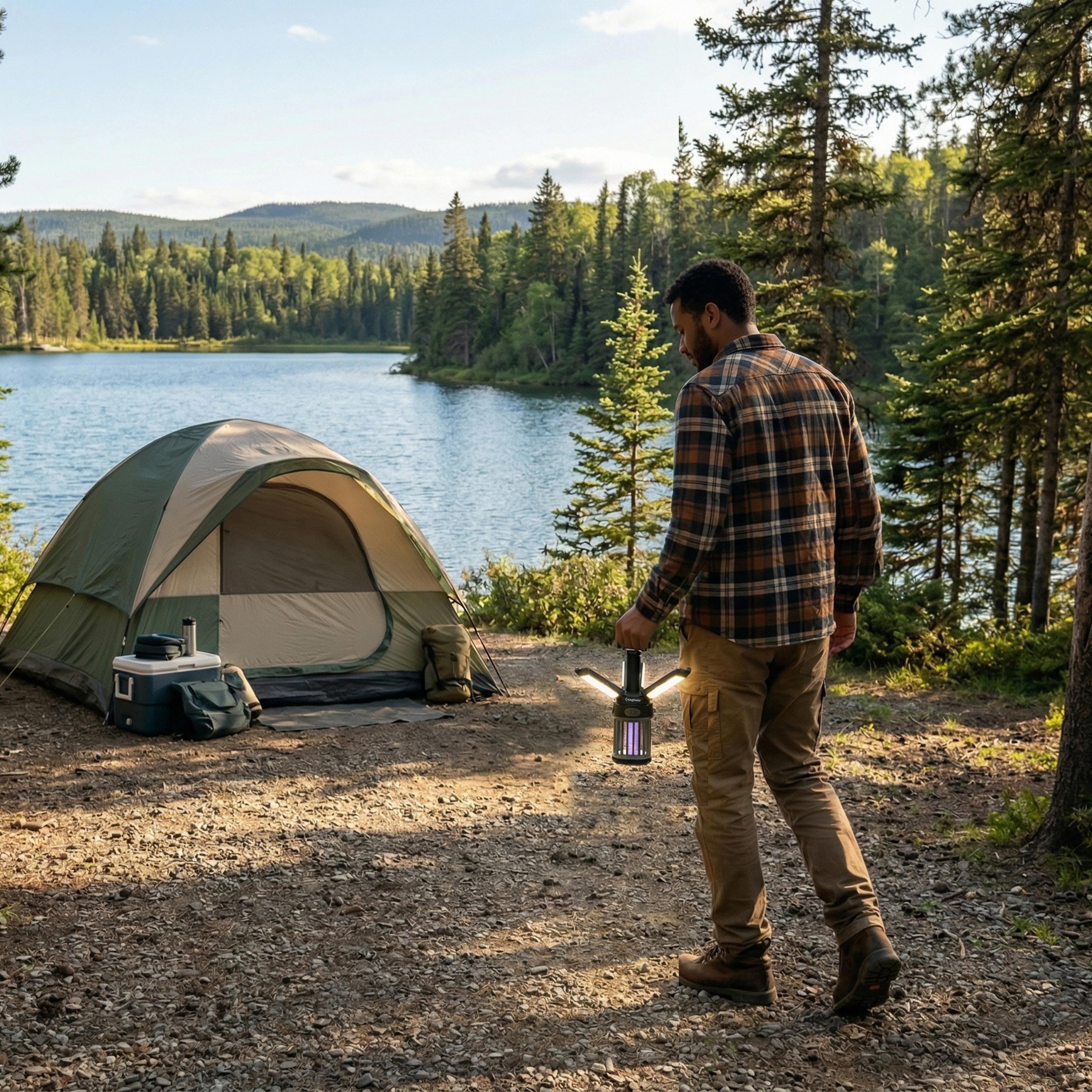 2-Pack Camping Lantern – 3 Color Temperatures (White/Warm/Red), Mosquito Repellent & Light Combo, 3000mAh Long Battery, Adjustable Multi-Angle Head, IPX6 Waterproof, Lightweight Hanging Hook for Outdoor & Home Swivel Headrest Chair