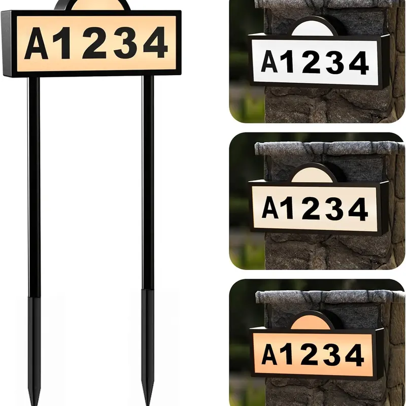Quntis LED Outdoor Solar Light Address Plaque - Waterproof Bold Numbers Signage for Delivery Personnel & Emergency Responders, Wall-Mounted/Insert Mount/In-Ground Outdoor Lighting Decoration