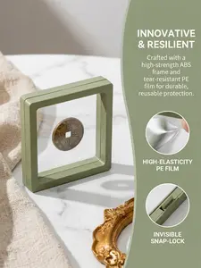 5-Pack (9cm×9cm) 3D Tea Green Floating Display Cases, Dustproof Jewelry Packaging, Transparent Hanging Storage Boxes with Elastic Membrane, for Necklaces, Bracelets, Rings, Coins, Earrings & Brooches, Suitable as Gift Boxes for Retail and Personal Use