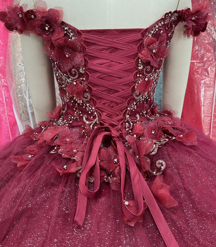 NO.34 Flowers and Metallic Lace Sparkle Tulle Quinceañera Dress schiaparelli  wedding dress white charro  dress club cocktail plus  size mini tube plain mature blue dress quince Sequins Off-Neck sequin dress Womenswear Formal party maxi