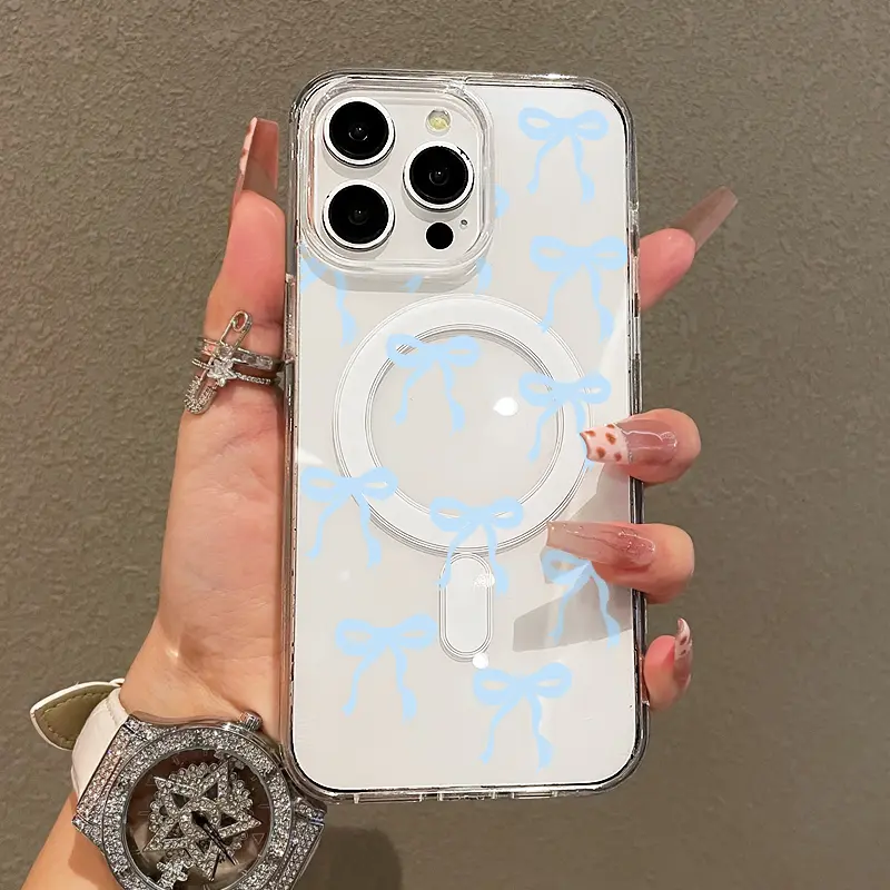 Magnetic Soft Case for iPhone17/11/12/13/14/15/16/promax, cute Blue bow MagSafe Compatible,Springtok Aesthetic Pattern Design Lightweight,y2k cased,AntiScratch,and Trendy Resistance Cover Protector Screen Protector Protection Protective