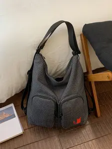 College style casual versatile plaid backpack, multiple back methods, multiple zippered pockets, retro and simple style, atmospheric and fashionable single shoulder crossbody bag, can accommodate books, documents, tablets, Casual Lightweight Backpack