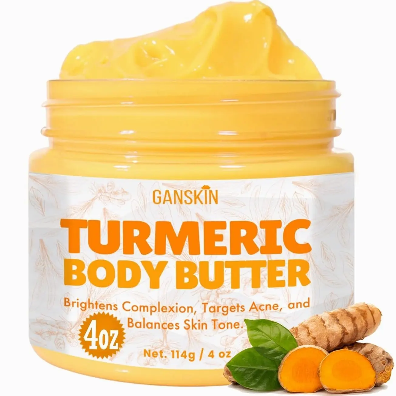 Turmeric Face Cream – All Natural Skin Brightening Lotion – Turmeric Whipped Body Butter for Dark Spots, Hyperpigmentation – Skincare Cleanses, Fights Acne, Evens Tone, Scars, Sun Damage
