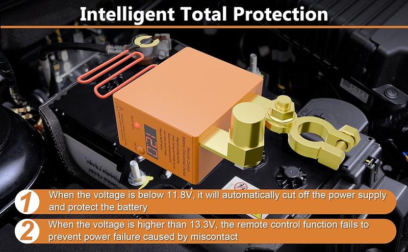 AXIZITECH Remote Battery Disconnect Switch 12V 240A, Upgrade Smart Voltage Car Kill Switch Anti-Theft, Prevent Battery Drain, Remote Battery Kill Switch for Car, Truck, RV Flat Installation It can (Only control the battery)