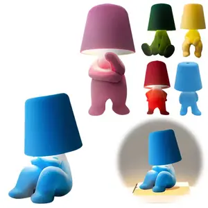 Bedside Touch Control Desk Lamp 3 Way Dimmable Colored Velvet Little Golden Figure Thinker Statue Modern Night Light USB Rechargeable For Home Living Room Decor 17x7cm