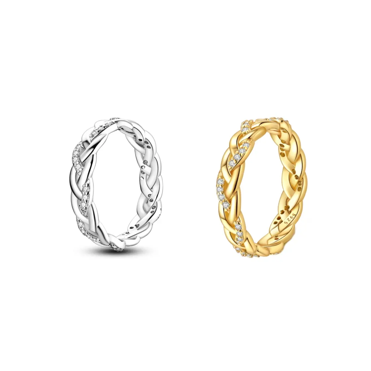 LAZA Two Tone Braided Ring for Women, 925 Silver Plated 18K Gold CZ Pave, Interwoven Eternity Band Ring, Stackable Wedding Jewelry, Dainty Promise Ring Set, Gifts for Her Engagement Anniversary Birthday