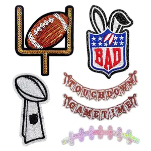 American Football Sequins Embroidery Fabric Patch Set, Nfl Style Rugby Trophy Rabbit Ear Door Award Patch, DIY Supplies