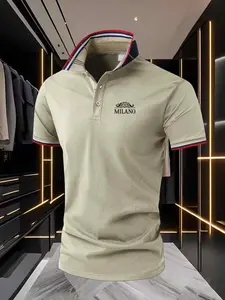 Turn Down Collar Short Sleeve Fashion Business Style Summer MILANO Letter Pattern Daily Commute Work Leisure Men's Polo Shirt