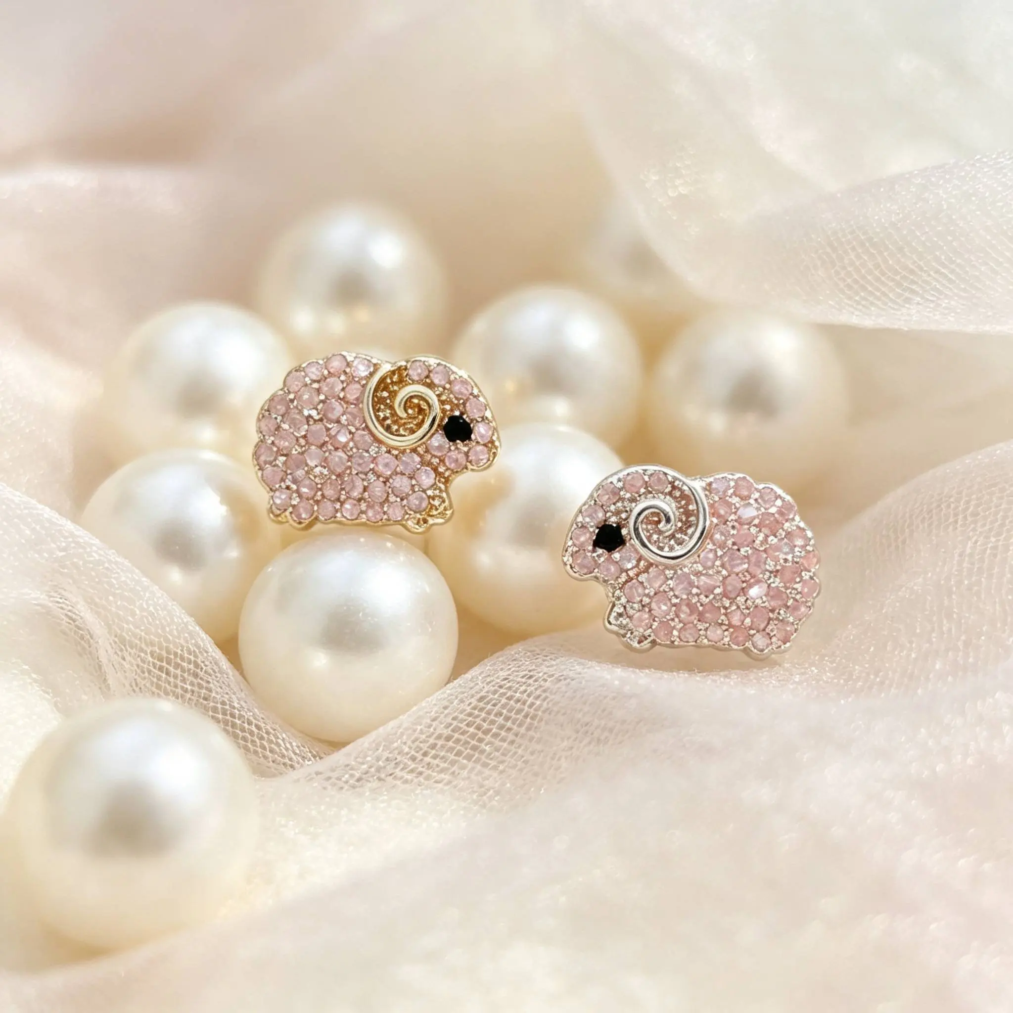 Cute Sheep Motif Stud Earrings for Women, Pave Cubic Zirconia with Hypoallergenic Posts for Casual Wear