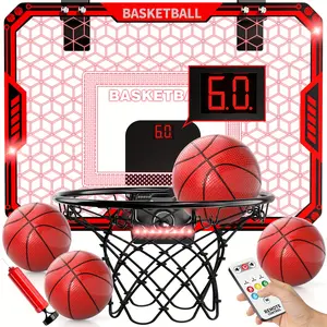Indoor Mini Basketball Hoop Set with 4 Balls Featuring Automatic Scoring and Remote Control LED Light Great Sports Game for Bedroom Living Room Dorm Office or Indoor Playground Birthday or Christmas Toy Gifts for Kids Ages 3 and Up outdoor parent-child