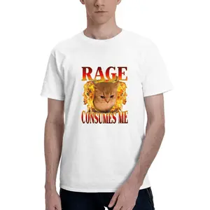 Angry Cat Fire Shirt | Rage Consumes Me Chaotic Tee | Ironic Cat Meme | Sarcastic Gothic Tee | Grumpy Cat Graphic Tee | Edgy Cat Lover Gift Menswear
