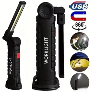 Outdoor multifunctional folding light, portable COB work light, magnetic base and hook, rechargeable flashlight with battery indicator, 360° rotation
