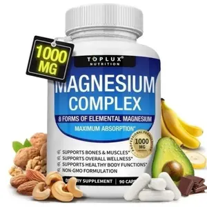 AA Magnesium Complex Supplement 8 Elemental 1000mg - Magnesium Glycinate, Citrate, Malate, Taurate, Chelated for Easy Absorption for Bones, Muscle, Recovery, Energy, Vegan Non-GMO 90 Capsules