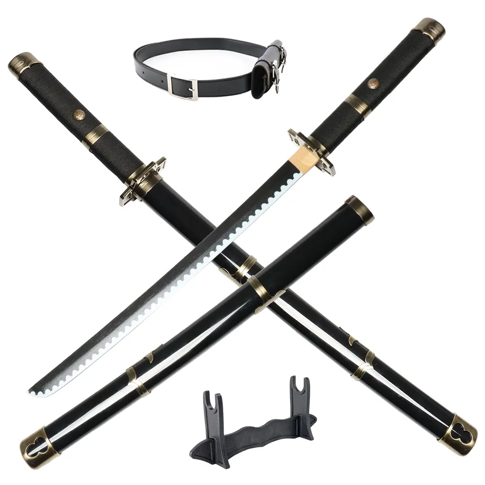 ELERVINO 31-in Plastic Roronoa Zoro Yubashiri Cosplay Sword Set, 1-Piece with Black Belt, Holder Stand Display, for Cosplayers, Boys, Teenage Boys - New Year/Birthday Gifts, Anime Props for Ages 12+, Cosplayer