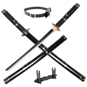 ELERVINO 31 inches Bamboo Wooden Roronoa Zoro Sword Cosplay Yubashiri Swords with Black Belt & Holder Stand Display for Halloween Anime Role Playing Props Cosplay Collection Decoration Christmas Gift Birthday Decoration