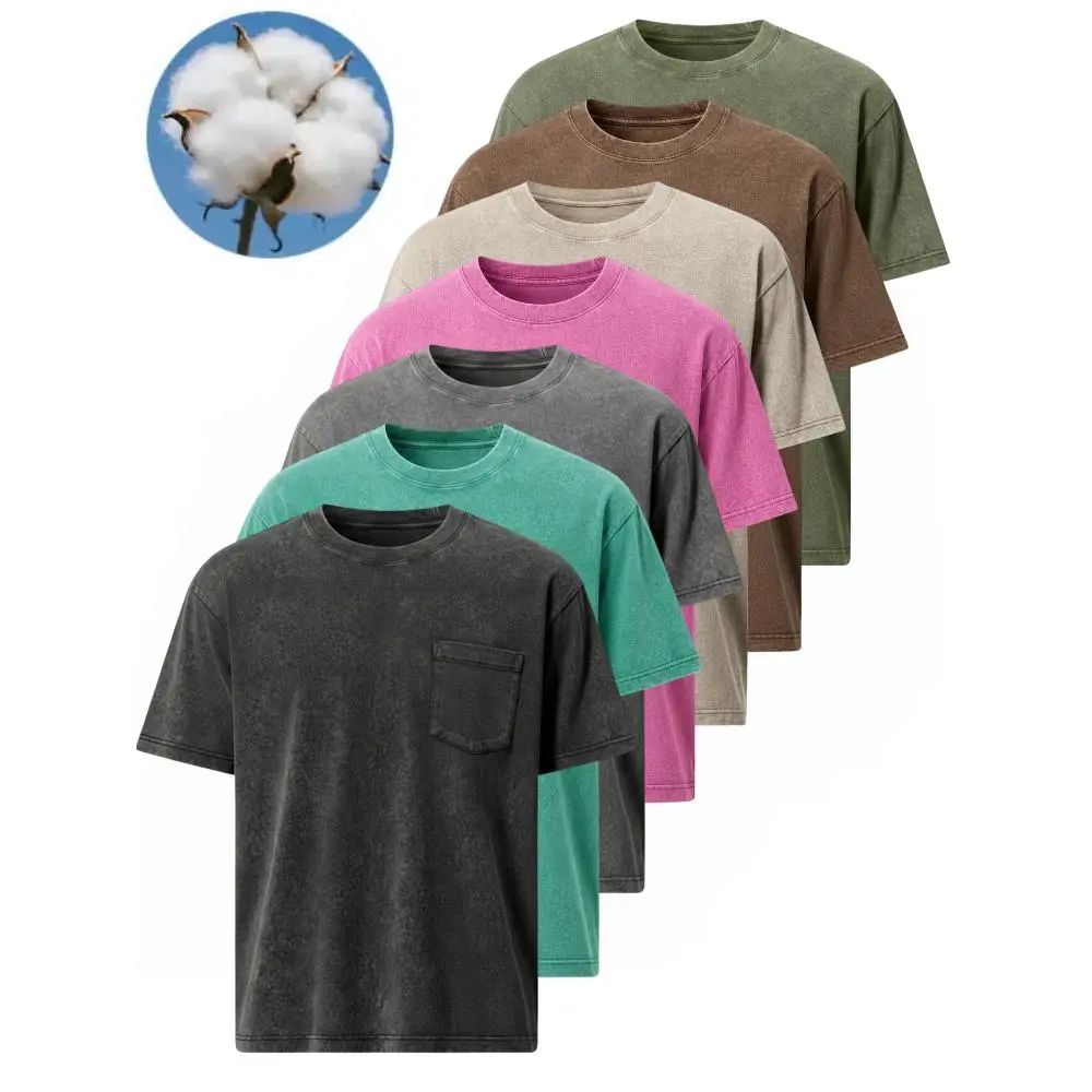 Y2K Men's Vintage Washed Pocket T-Shirts - 100% Cotton Oversized Short Sleeve Tees with Chest Pocket, Acid Wash Distressed Casual Tops for Streetwear, Daily Wear - 7 Colors (Black/Gray/Khaki/Rose Red/Coffee/Green)