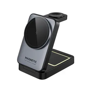 3 in 1 Magnetic Wireless Charger, Foldable Wireless Charging Stand, Travel Wireless Charger for iPhone 17~12 AirPods Apple Watch