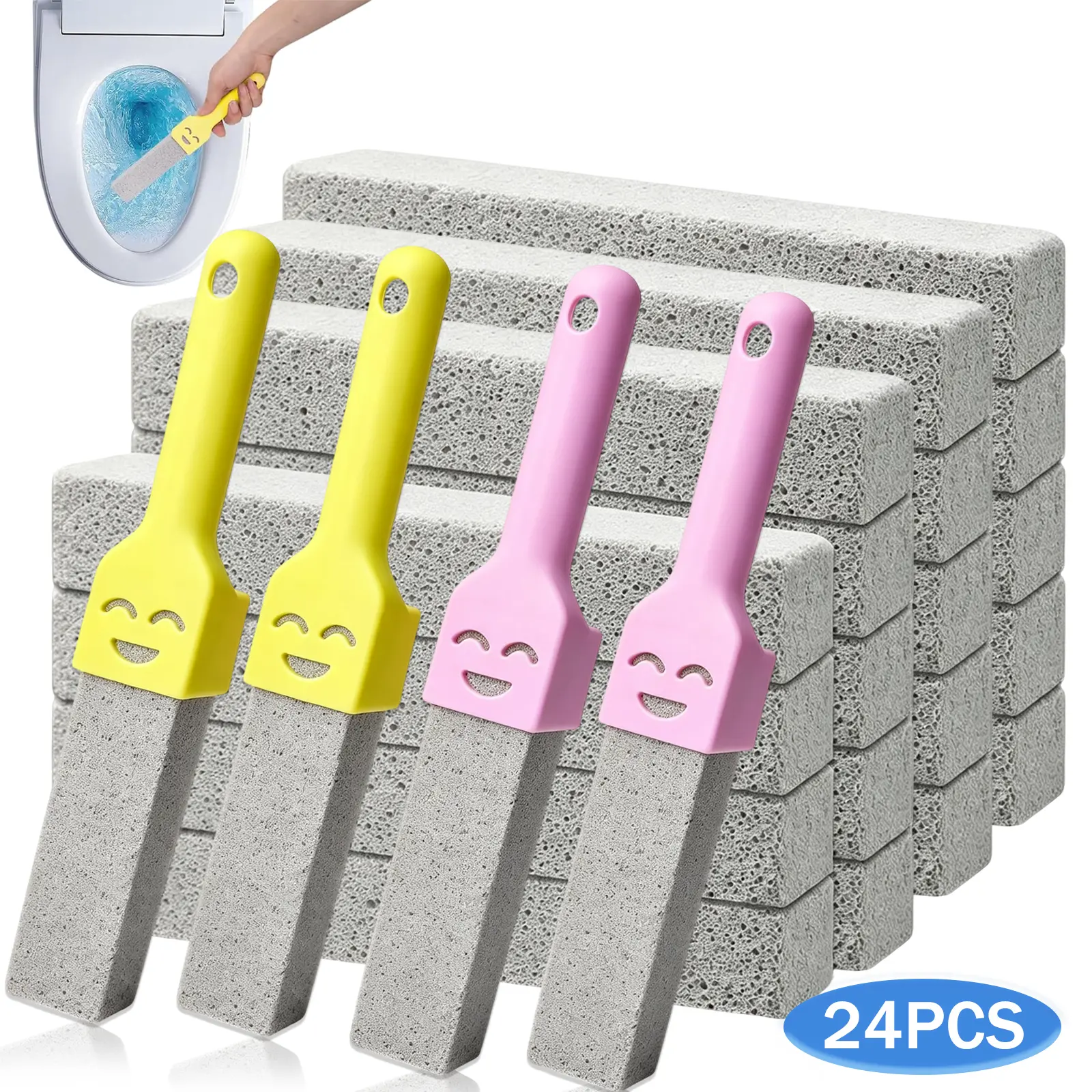 12/24 Pack Pumice Stone Toilet Bowl Cleaner Sticks with Handle, Hard Water Ring & Calcium Buildup Stain Remover for Toilets, Ceramic Bathtubs, Kitchen Sinks