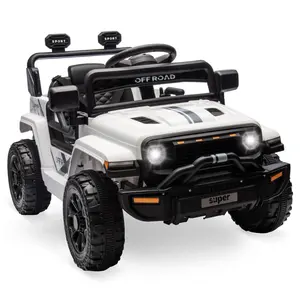 White 12V Ride On Truck Car For Kids With Remote Control Bluetooth Speaker Led Lights Two Driving Modes And Safety Features White