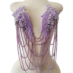 Purple Reign Bodysuit - Womenswear with Pearl Chains and Beaded Details for a Glamorous Look