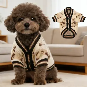 Small Dog Sweater Cute Bear Dog Cardigan Clothes Suitable for Small and Medium Dogs Boys Girls Puppy Cat Knitted Cardigan Clothing Dog Autumn Coat Warm Pet Dog Clothes Soft Knitted Clothing (Beige, M Size)