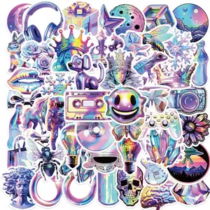 Holographic Sticker, 50pcs/set Colorful Self Adhesive Decorative Sticker, DIY Decals for Water Bottle, Laptop, Phone Case, Scrapbooking, Journal Making, Ornaments