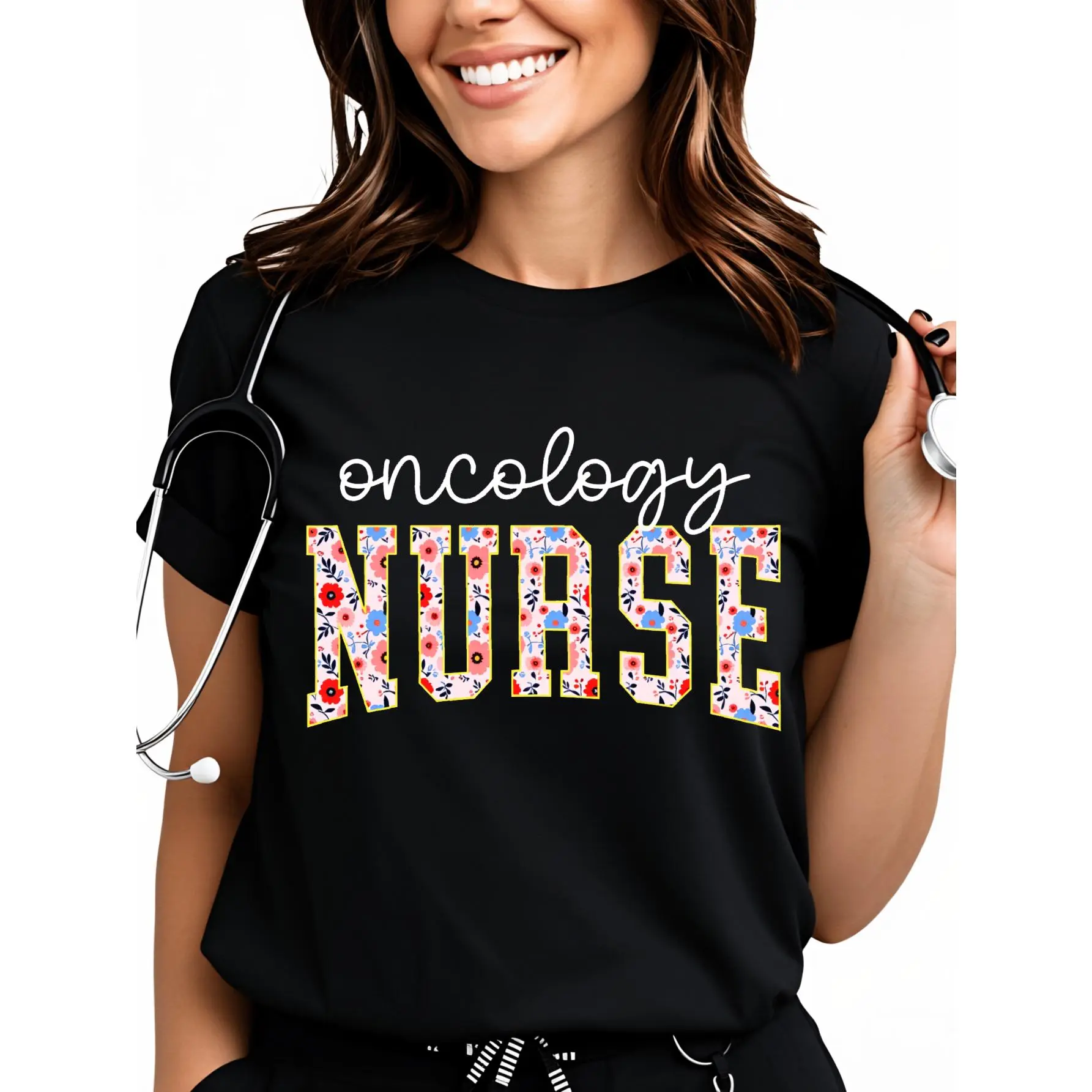 100% Cotton Floral Oncology Nurse OCN Nursing Oncologist Wildflowers T-Shirt Crewneck Fashion