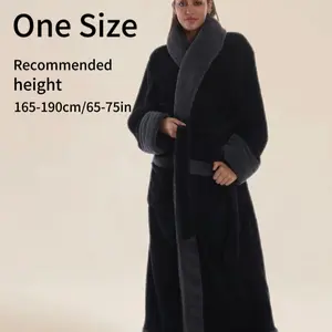 1pc Cross-Border New Winter TV Blanket, Anti-Cold Collar Home Wear, Long Thick Couple Hooded Sleep Robe, with Belt and Pockets