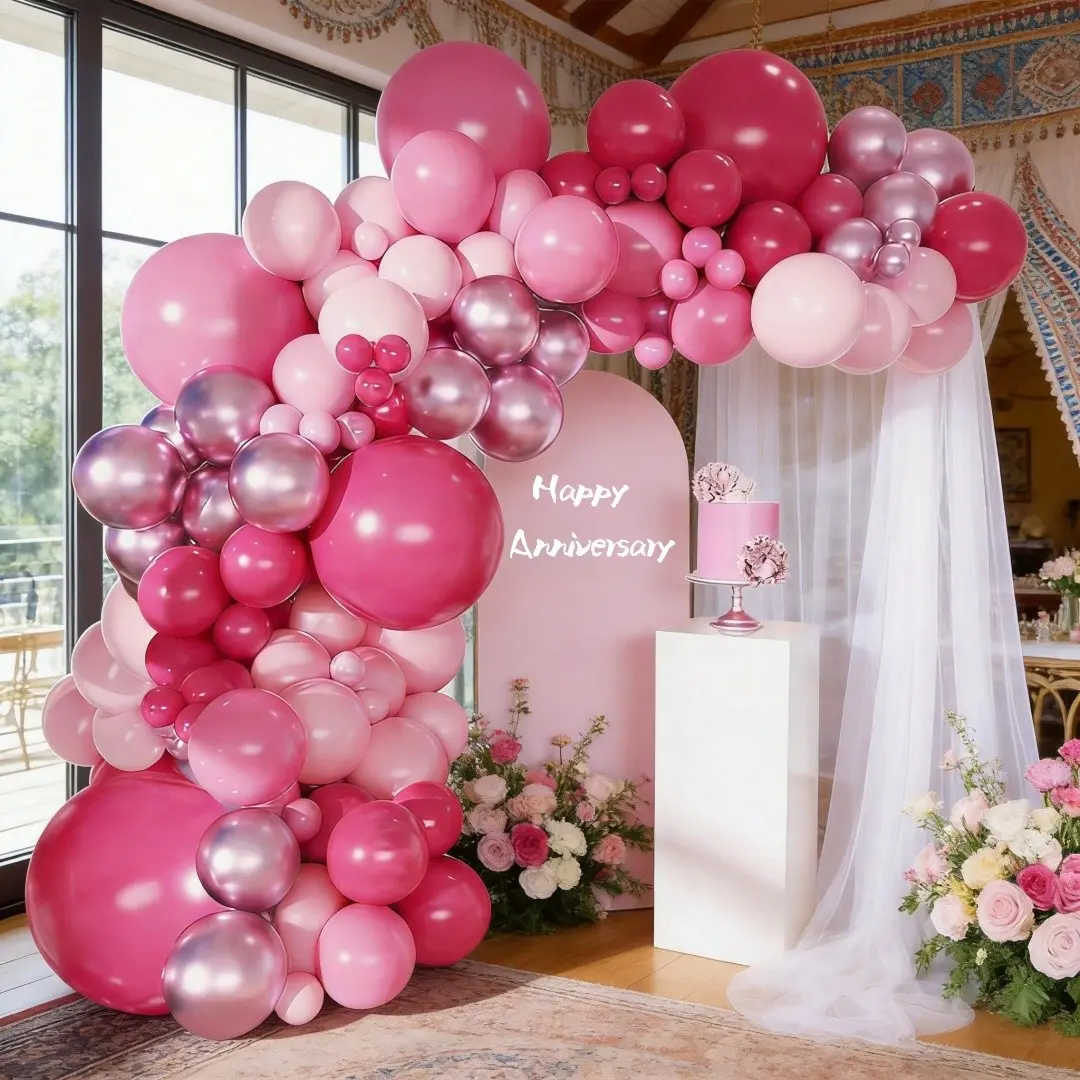 116pcs Mixed Color Balloon Garland, Bright, Hot, Rose, Latex Balloons for Princess Birthday, Teen Party, Wedding, Engagement, Anniversary, Balloon Arch