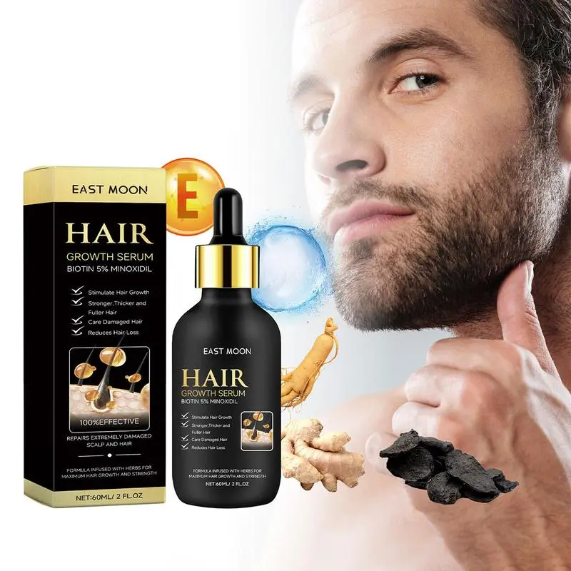 East Moon Men's 5% Minoxidil Infused Beard & Haircare Serum, Daily Nourishing Moisturizer Oil, Anti-Frizz Lightweight Non-Greasy Hydrating Formula for Thicker Stronger Growth Hair