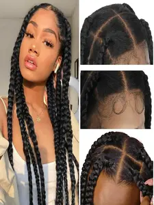 Full Lace Jumbo Braided Wigs for Black Women Knotless Box Braid Wig with Baby Hair 32" Glueless Wigs Jumbo Box Braids Lace Front Synthetic Wig Lace Braiding Wig