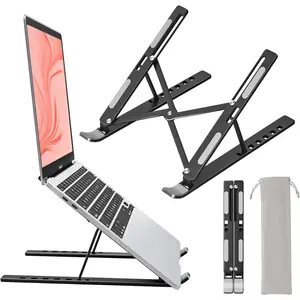 Laptop Stand for Desk,  Metal MacBook Stand,  Riser for Desk, Portable Foldable Adjustable Notebook Holder, Compatible with 10-15.6 Inch Laptops, iPad, Black.