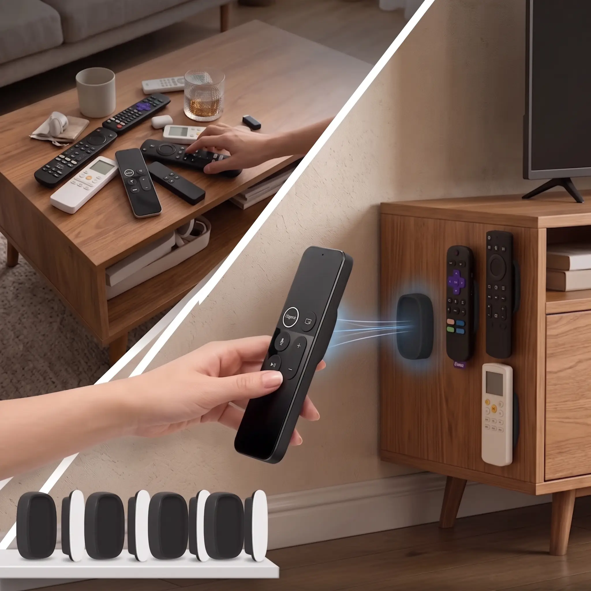 Magnetic Remote Holder 4-Pack, No-Drill Adhesive Wall Mounts for TV, AC & Streaming Remotes