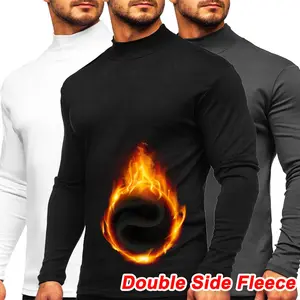Men's Fleece High Neck Thermal Undershirt - Long-Sleeve Plain Pullover Jumper, Basic Menswear Underwear Top