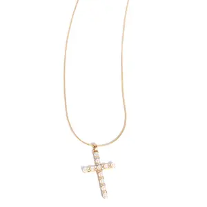 Gold Cross Necklace with Elegant Rhinestone Design and Adjustable Chain for Everyday Wear
